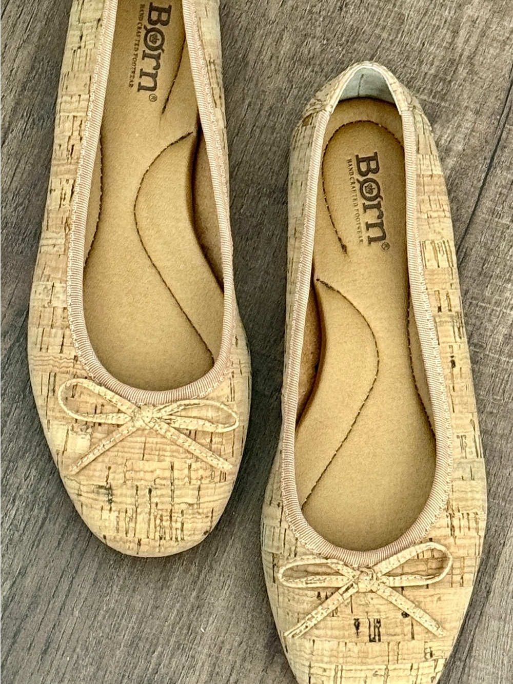 Born Neutral Cork-Style Ballet Flats with Bow Detail - Picture 2 of 3